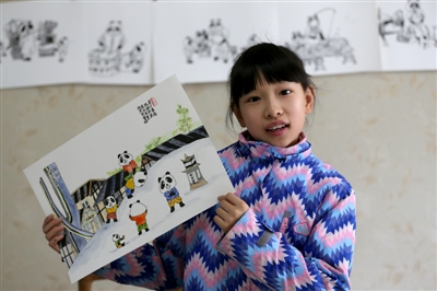成都10岁小姑娘 12幅作品画家乡 主角全是大熊猫