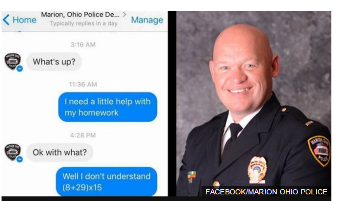 美国警察耐心为小朋友解答数学作业 获网友点赞