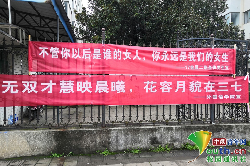女生节高校男生拉横幅霸气告白你们是我妈唯一指定的儿媳妇